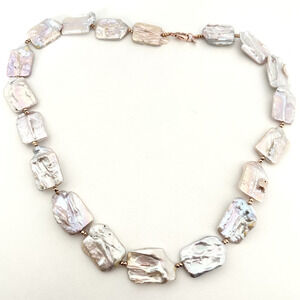 LUC 925 Sterling Silver Rose Gold Plated Freshwater Pearl Chunky Necklace 24"